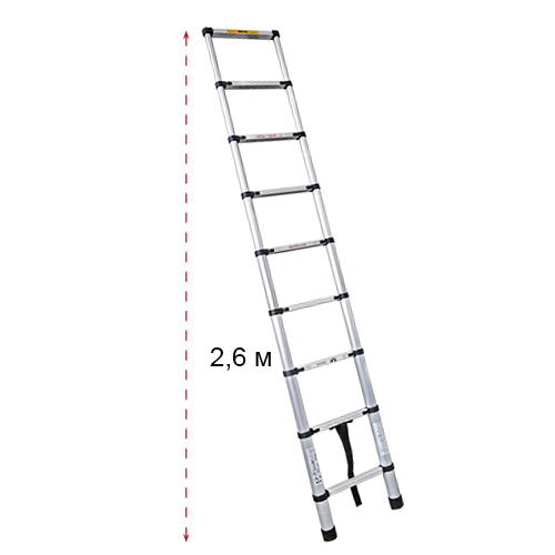 Дополнительное изображение SHTOK (Шток) телескопическая алюминиевая лестница без чехла (9 ступеней)